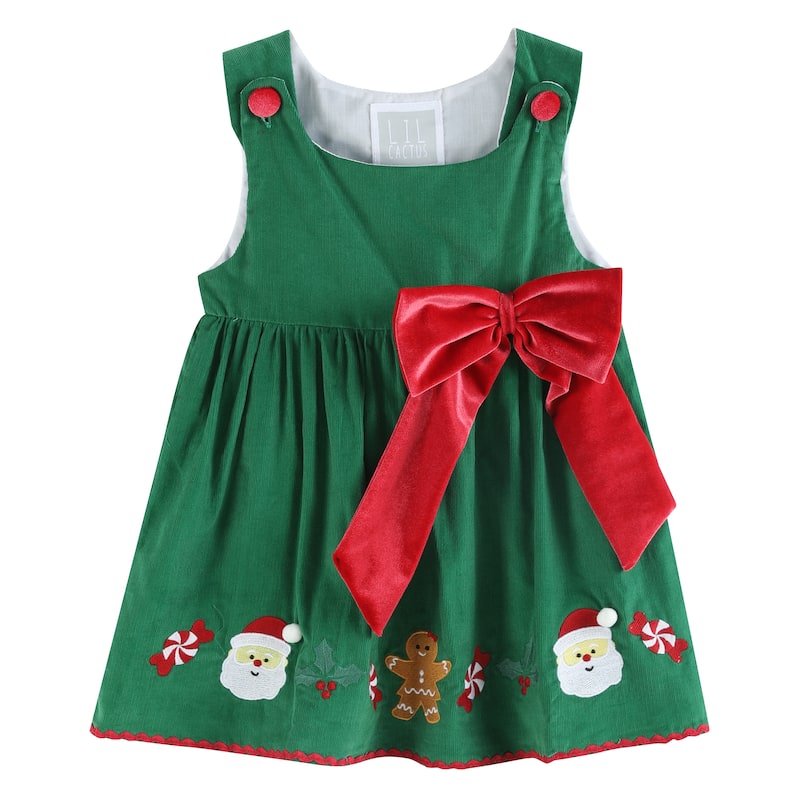 Lil Cactus Green Corduroy Christmas Applique Dress