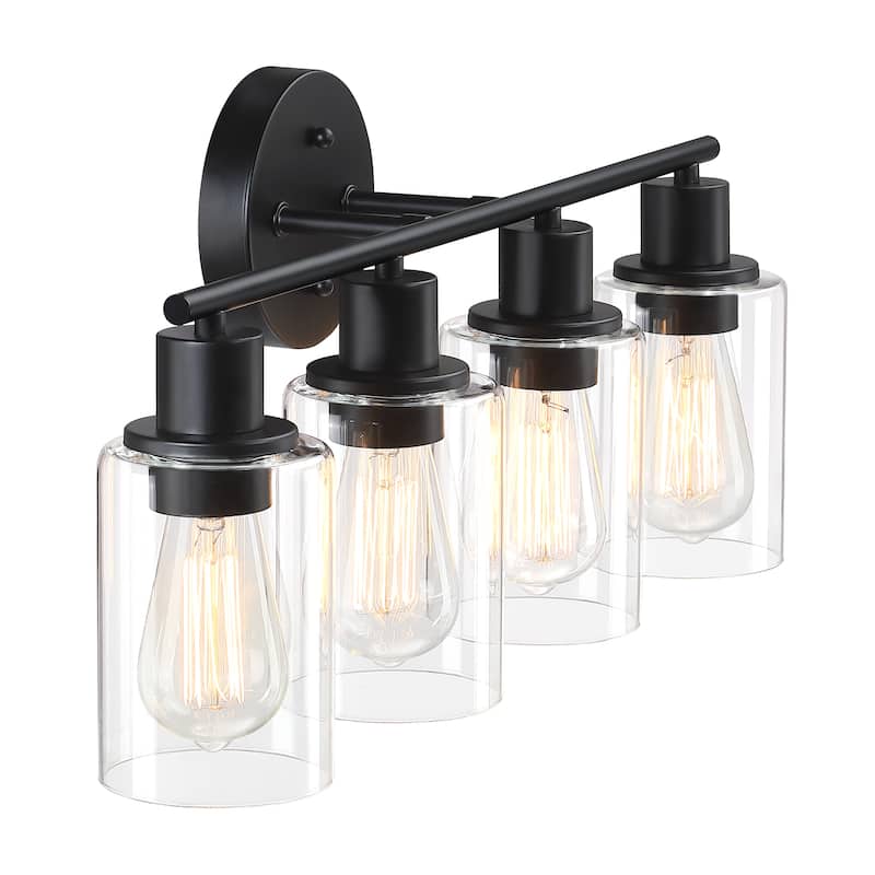 4-Light Clear Glass Shade Dimmable Bathroom Vanity Lights Wall Sconces