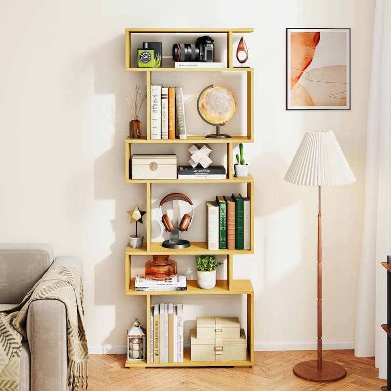 Gymax 2PCS 6-tier Storage Bookshelf Tall Display Shelf w/