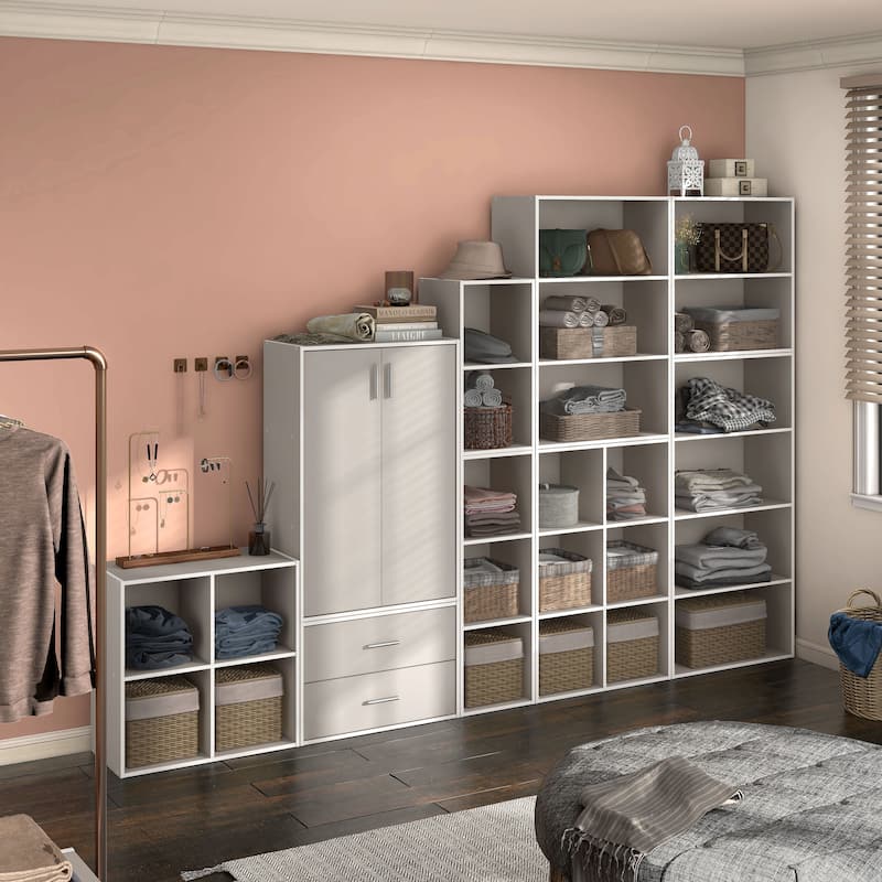 DH BASIC Modern Wood Customizable Stackable Storage Organizer - Cube Shelves, Drawer Cabinet, Bookcase with Doors by Denhour