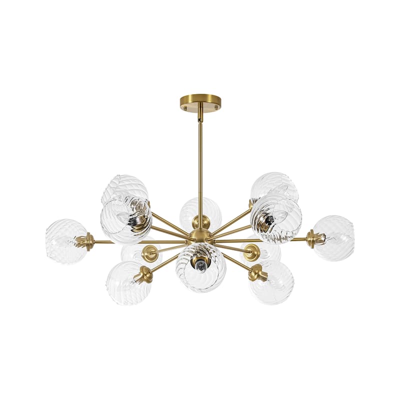 33.5" 12 - Light Mid-Century Brass Sputnik Chandelier for Dining Room - 12 Light