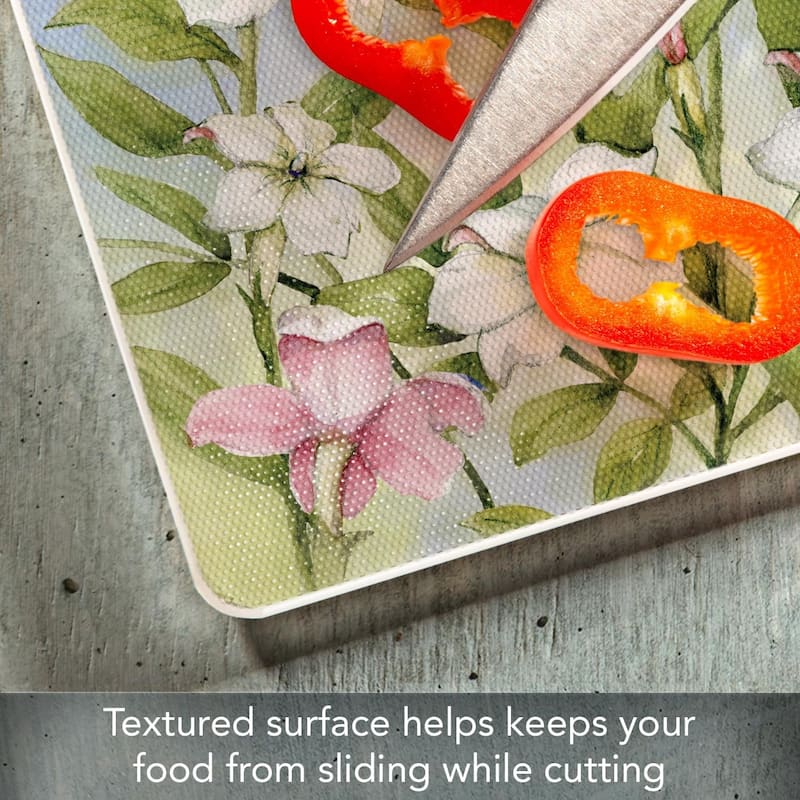 Nature's Grace Dragonfly Hydrangea 3mm Heat Tolerant Tempered Glass Cutting Board 15” x 12” Made in the USA Dishwasher Safe