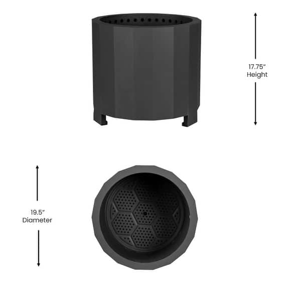 dimension image slide 0 of 2, Zephyr 19.5 inch Smokeless Outdoor Firepit, Natural Wood Burning Portable Fire Pit With Water Resistant Cover, Black