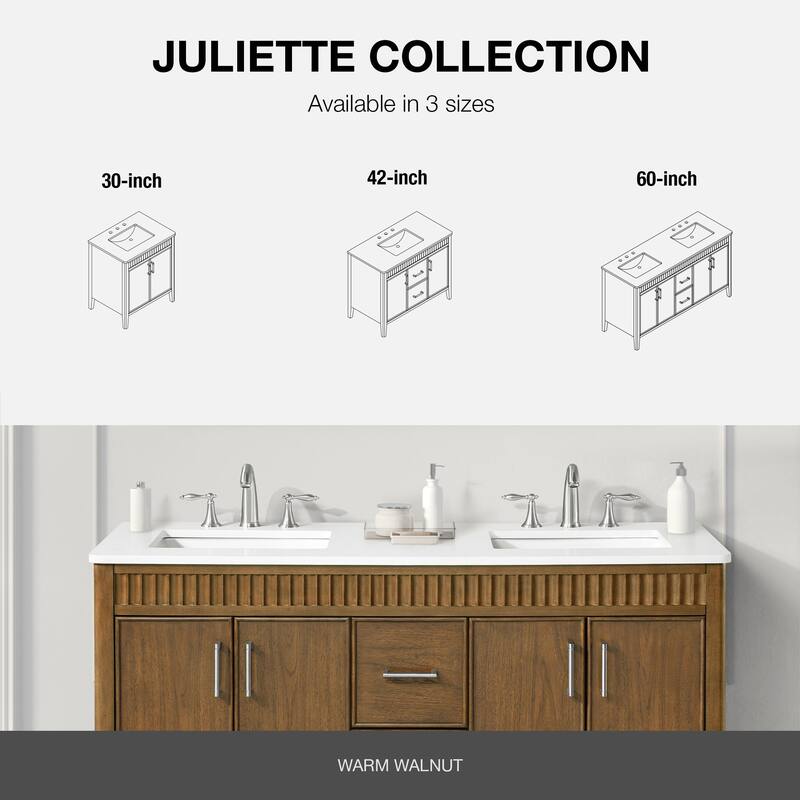 Juliette Warm Walnut Bathroom Vanity with White Quartz Top