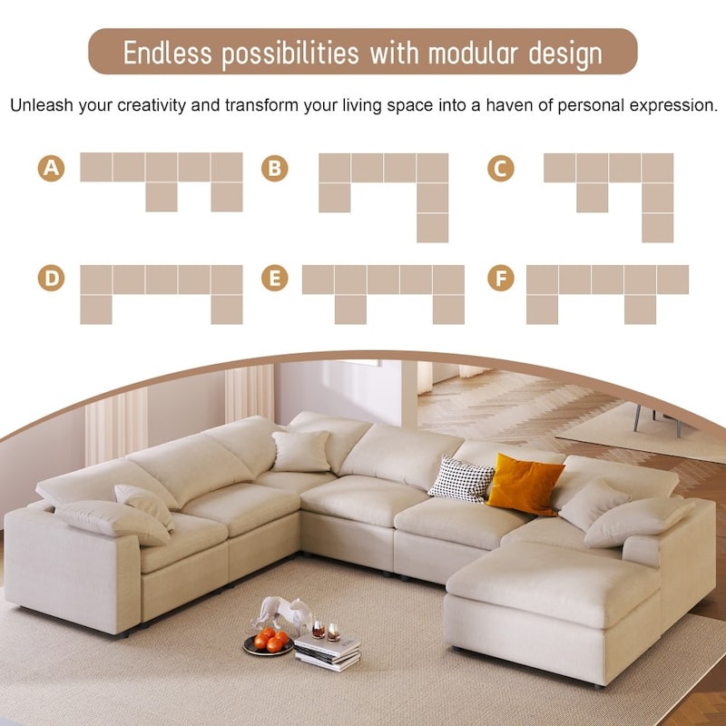 Oversized Modular Sectional Sofa with Ottoman L Shaped Corner Sectional for Living Room