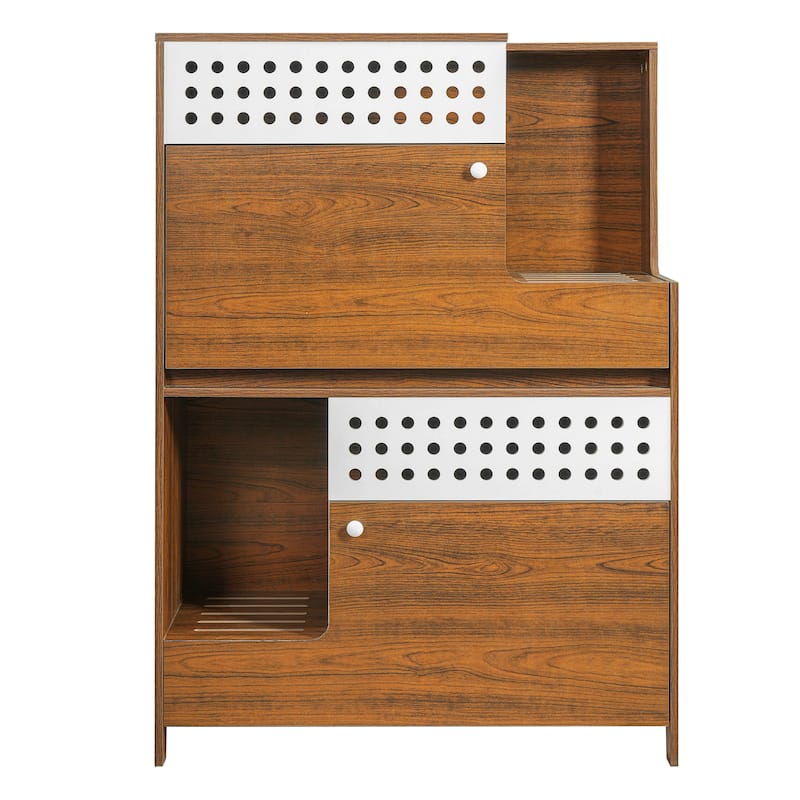 Anmytek 2-in-1 Cat Litter Box Enclosure Side Table House - Brown