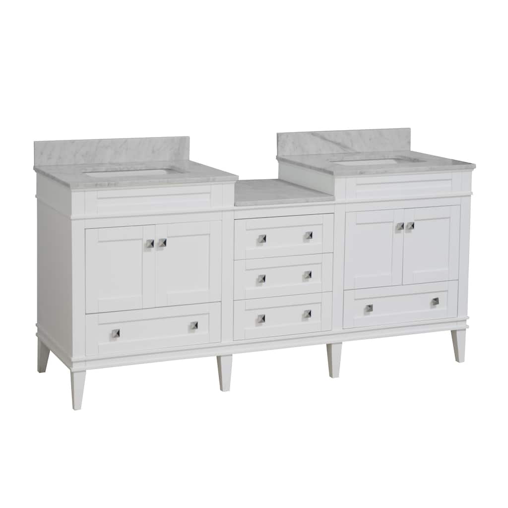 KitchenBathCollection Eleanor 72" Double Bathroom Vanity with Carrara Marble Top