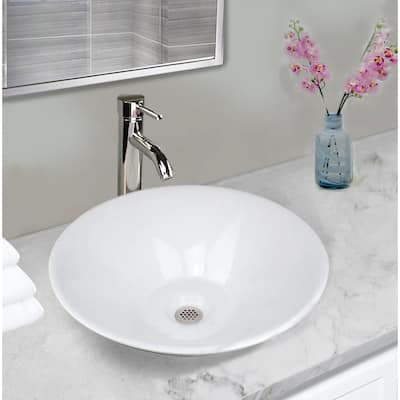 Highpoint Collection 17-inch Round Tapered Ceramic White Bathroom Vessel Sink