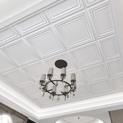 Art3d 2x2 PVC Decorative Suspended ceiling Tile, Glue-up Ceiling Panel 3D Square (12-Pack)