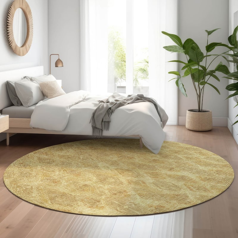 Premium Washable Super Soft Abstract Diamonds Mayfield Rug - Gold - 8' x 8' - Round