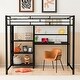 preview thumbnail 2 of 7, Metal Loft Bed Frame with Desk and Whiteboard, Full Size Loft Bed with 3 Shelves, Ladder and Guardrails for Kids, Teens - Black