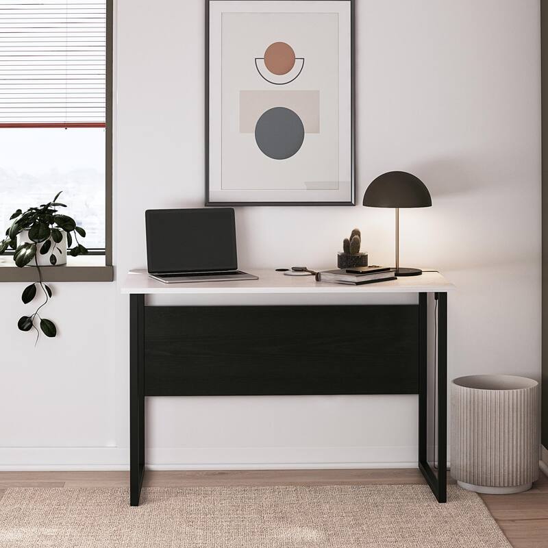 Anmytek White Modern Home Office Desk Large Surface Black Metal Legs U Shape Study Writing Workspace - Black