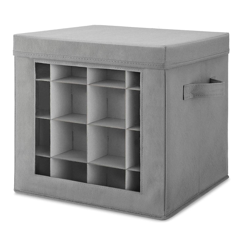 Whitmor Holiday Ornaments Storage Cube with 64 Individual Compartments - Transparent Cover for Easy Viewing (Grey)