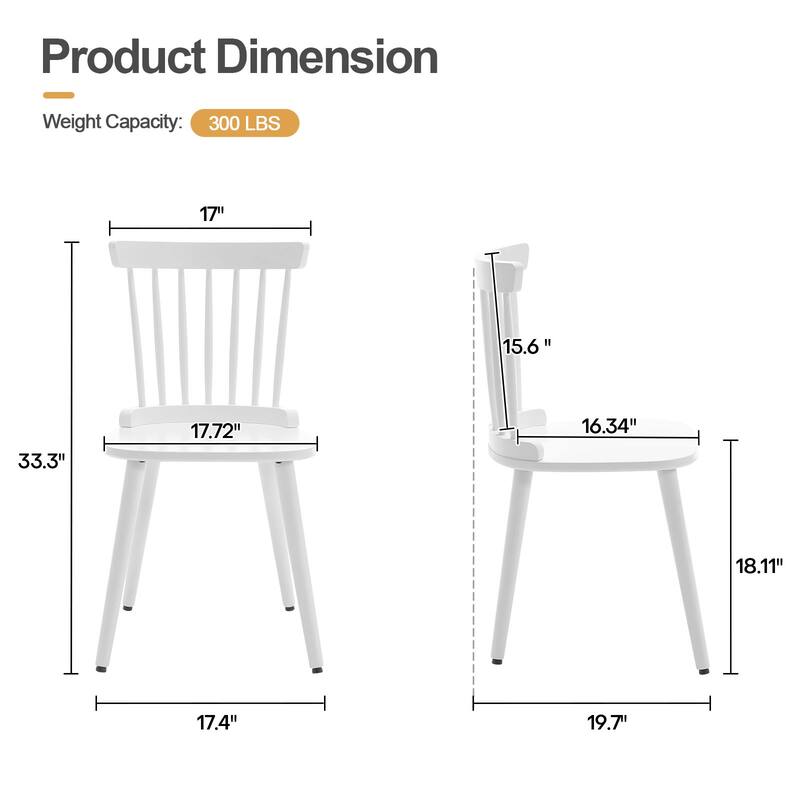 Solid Wood Spindle Back Windsor Dining Chairs Set of 2 - 33.3"H x 17.72"W x 19.7"D