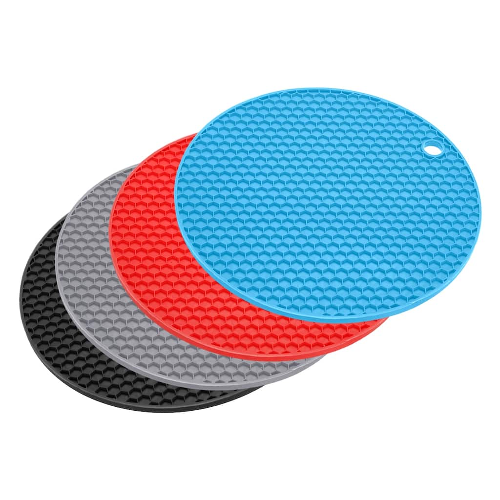 Silicone Trivet, 4pcs Table Mat Pot Holder-Black/Light Grey/Red/Blue - Black/Light Grey/Red/Blue