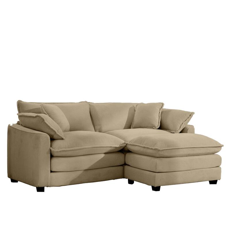 Modular Loveseat with Corduroy Upholstery, Memory Foam Cushions, and Footrest