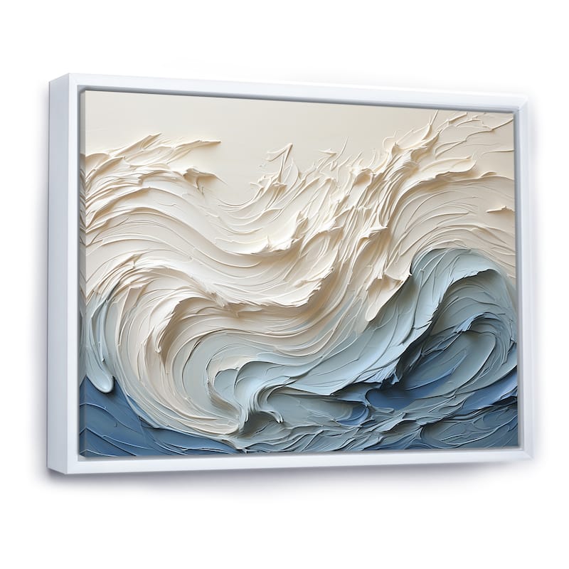 Designart "White And Blue Wave Papercut Style " Coastal Waves Framed Wall Decor