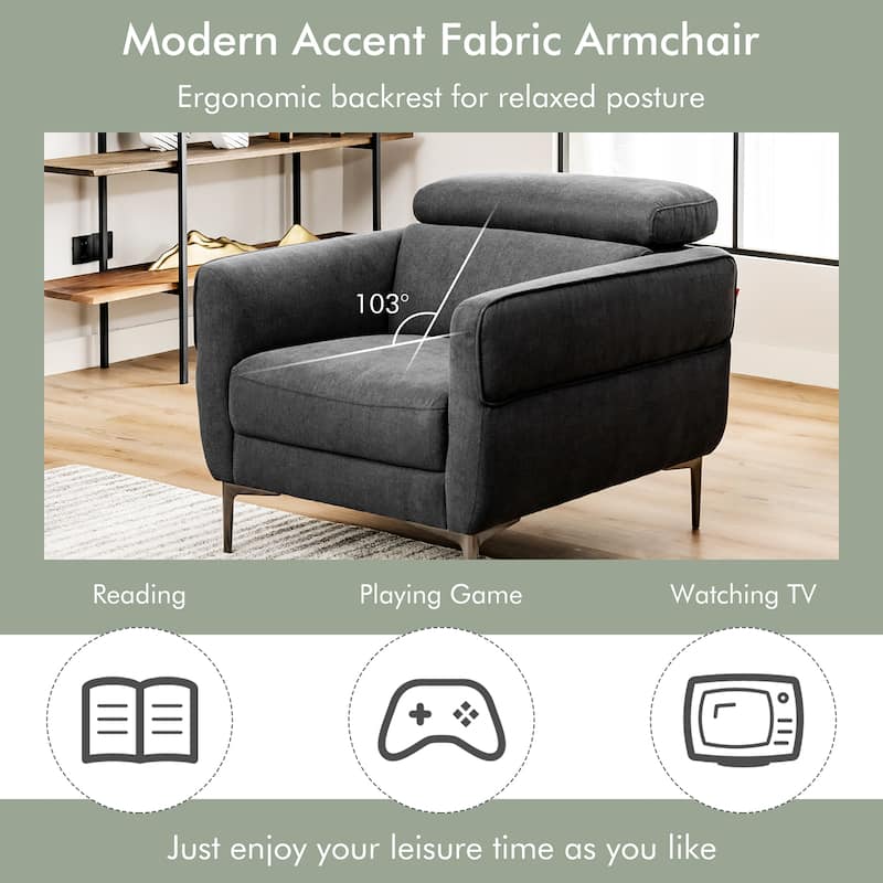 Costway Modern Upholstered Accent Chair Single Sofa Armchair w/ - 33'' x 38.5'' x 32.5''