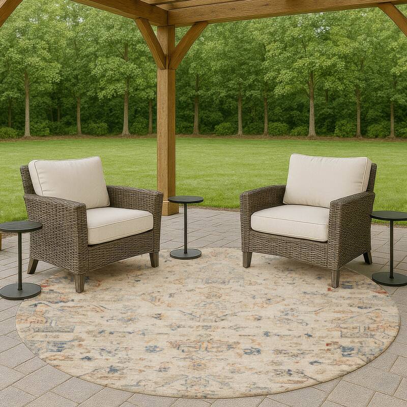 Machine Washable Indoor/ Outdoor Traditional Chelsea Chantille Rug - Beige - 8' x 8'
