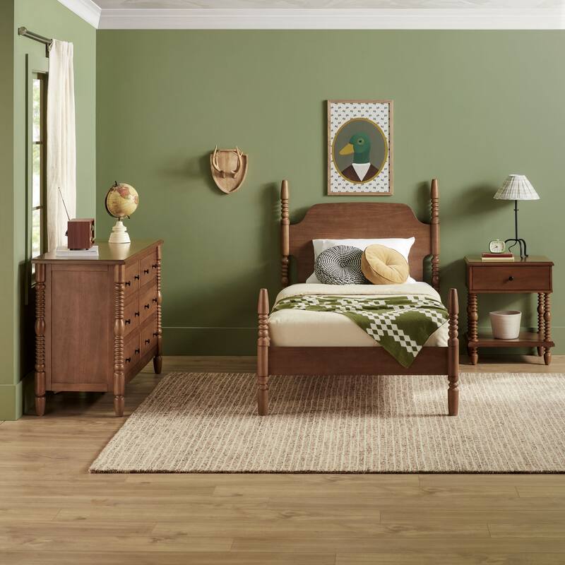 Walker Edison Twin Bed with Dresser and 1-Drawer Nightstand Bedroom Set - Dark Brown
