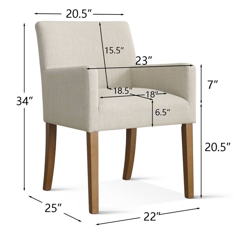 Linen Upholstered Armchairs with Wide Seat, High Back and Solid Wood Legs, Set of 6