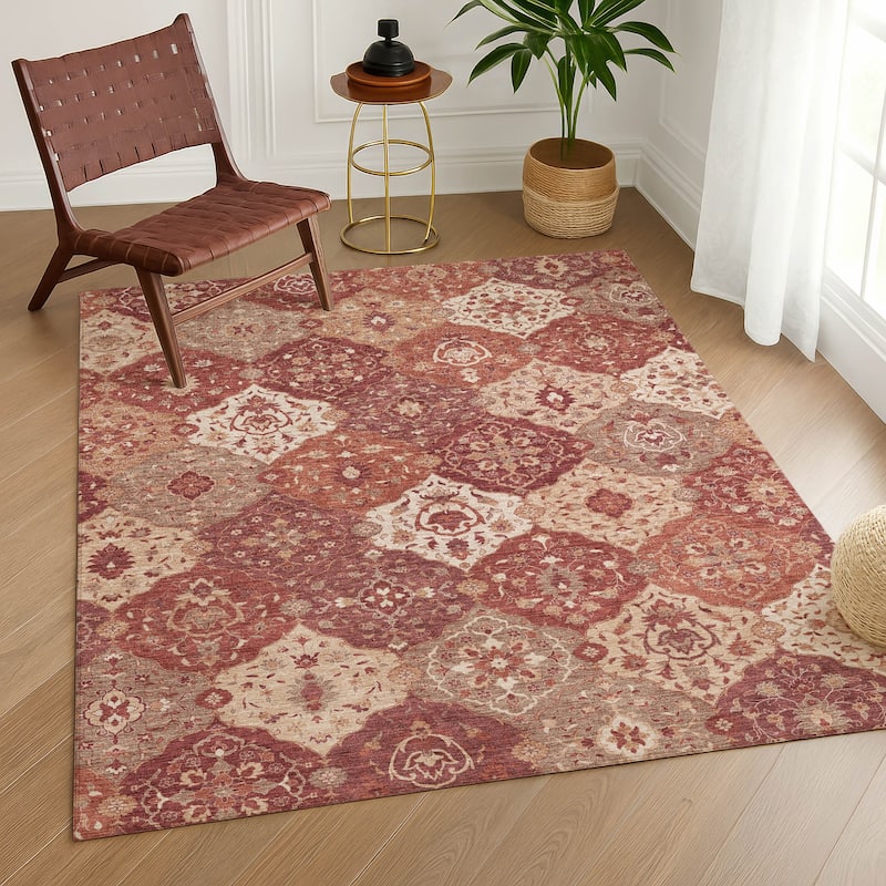 Machine Washable Indoor/ Outdoor Traditional Panel Chantille Rug