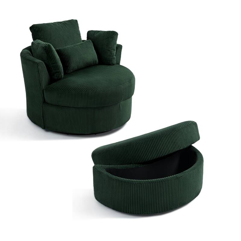 41" W Oversized Accent Barrel Swivel Chair with Moon Storage Ottoman