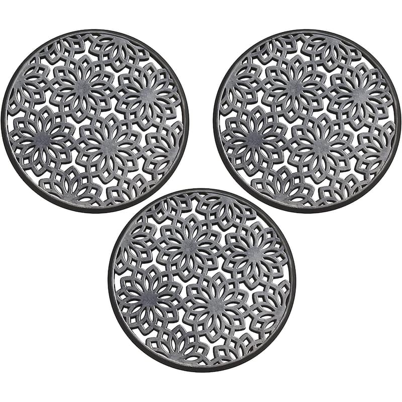 A1HC Rubber Multi Functional-Garden Stepping Stone Mat, Round, Black Set of 3 - 14" X 14"