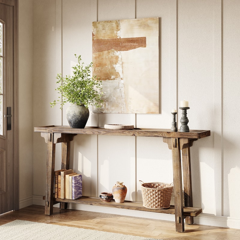 Solid Wood Console Table for Entryway - Brown