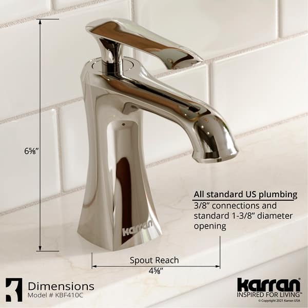 dimension image slide 1 of 2, Karran Woodburn Single Hole Single Handle Bathroom Faucet with Matching Pop-Up Drain