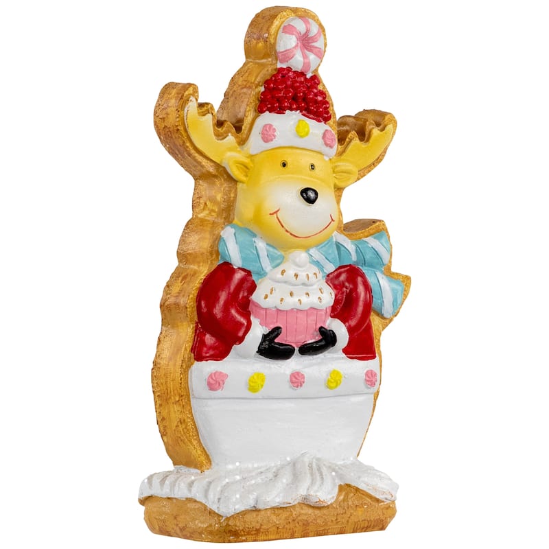 Gingerbread Reindeer with Cupcake Christmas Figurine - 7"