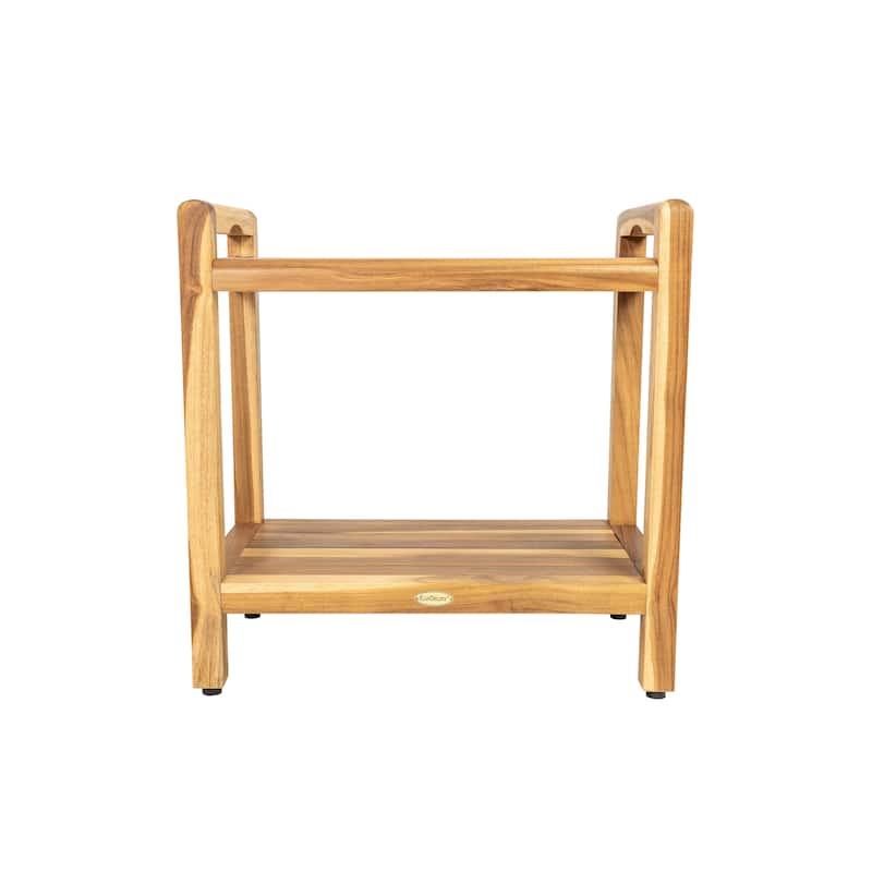 EcoDecors Eleganto 20" Solid Teak Shower Bench With Shelf And LiftAide Arms - EarthyTeak Finish - 18 in