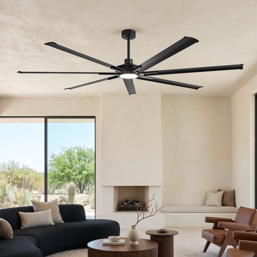 Parrot Uncle 120" Black Industrial Aluminum HVLS Ceiling Fan with Dimmable LED Light and Remote Control