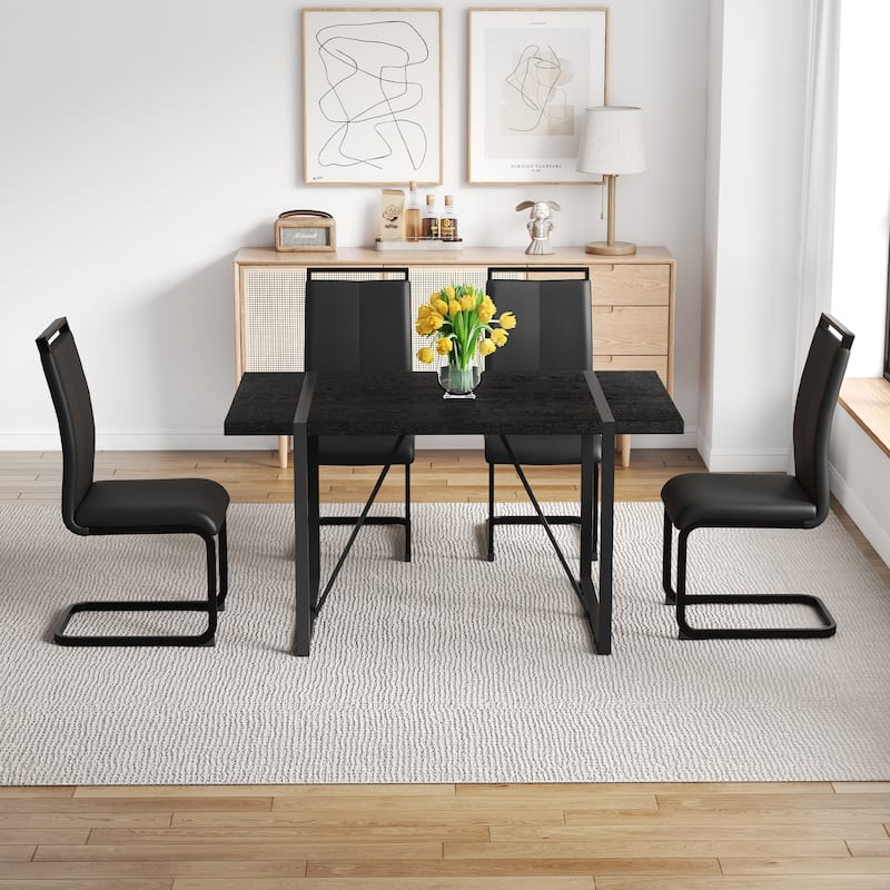 5/7-Piece Dining Table Set with PU Chairs, Modern Rectangular Dining Room Table Set for 4-6 People