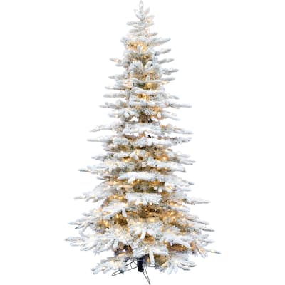 Fraser Hill Farm 6.5-Ft. Flocked Pine Valley Christmas Tree with Clear LED String Lighting