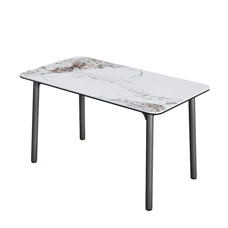 Large Kitchen Dining Table Sintered Stone Marble Tabletop and Tempered Glass Top Indoor Outdoor