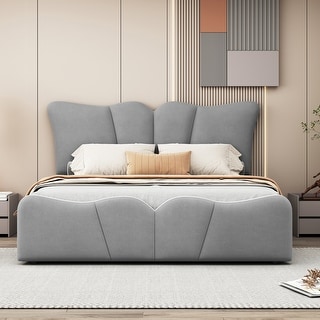 Sumptuous Design Full Size Velvet Platform Bed with Support Slat, Upholstered Bed with Support Legs for Bedroom, Grey