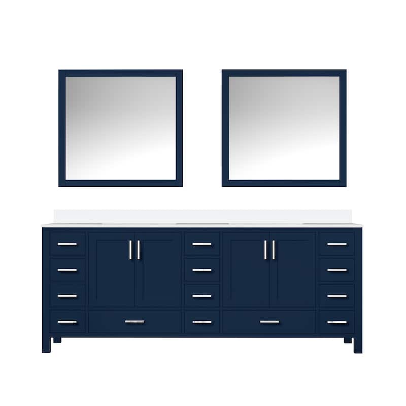 Jacques 84 in. W x 22 in. D White Bath Vanity, Cultured Marble Top, and 34 in. Mirror