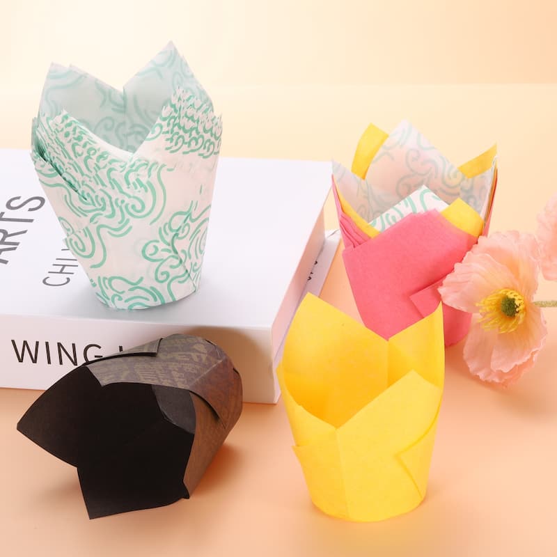 200Pcs Tulip Baking Cups Cupcake Muffins Liners Paper Disposable Wrappers,Coffee - Coffee