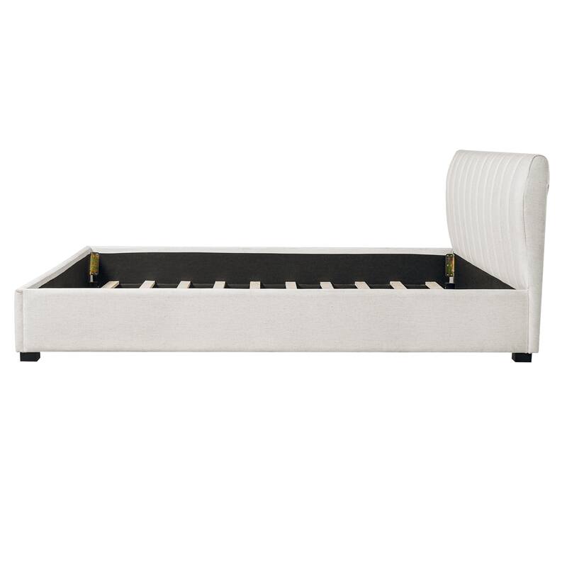 Christopher Knight Home - Serena Modern Linen Upholstered Bed Frame with Thick Headboard and Wooden Legs