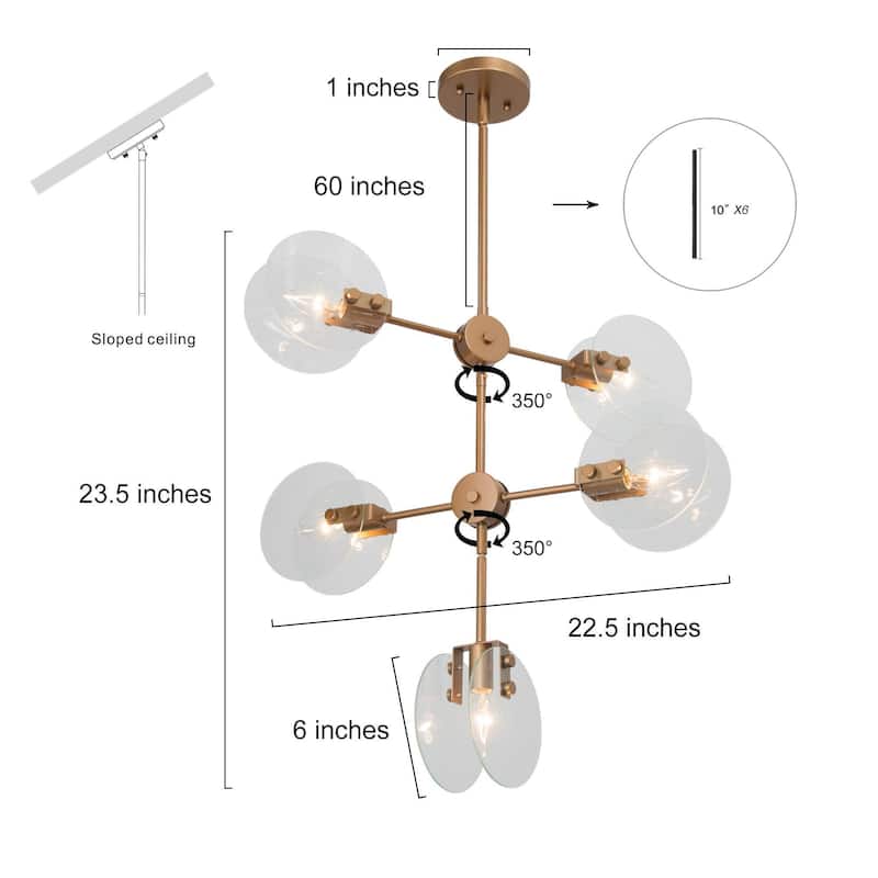 Velus Mid-century Modern Gold 5-light Chandeliers 360 Degree Rotatable with Seeded Glass - D22.5'' x H79.5''