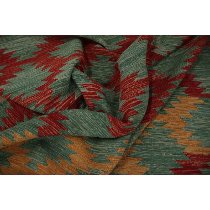 Hand Woven Oriental 100% Wool Carpet Southwestern All-Over Green Kilim Area Rug - 14' 5'' X 11' 3''
