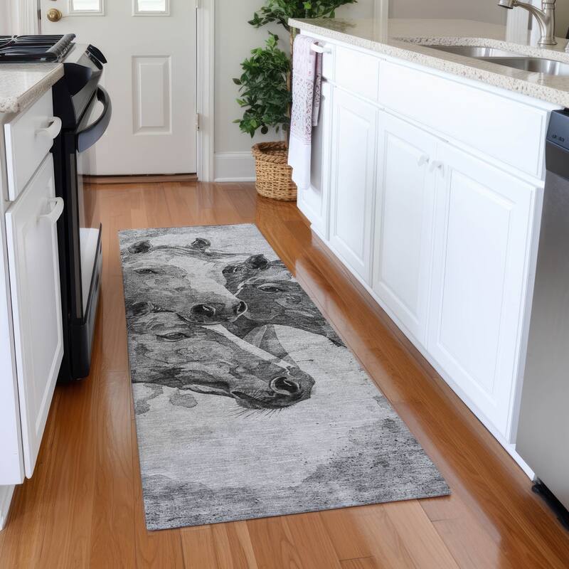 Premium Washable Super Soft Majestic Horses Mayfield Rug - Gray - 2'3" x 7'6"