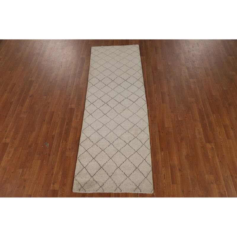 Trellis Moroccan Runner Rug Hand-Knotted Oriental Wool Carpet - 2'6" x 7'6"