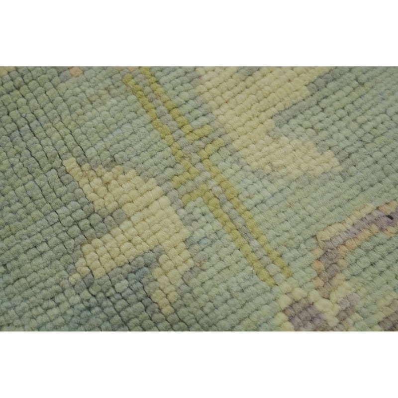 Vegetable Dye Wool Oushak Turkish Area Rug, Floral Geometric Carpet - 12' 0'' X 9' 2''