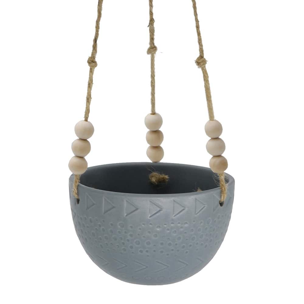 5.375" Caveman Ceramic Hanging Planter with Beads
