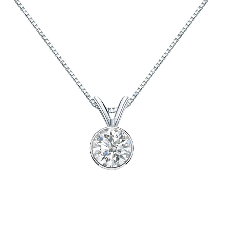 Auriya 1/2ctw Round Solitaire Diamond Necklace 14k Gold Bezel-set (H-I, SI1-SI2) - White