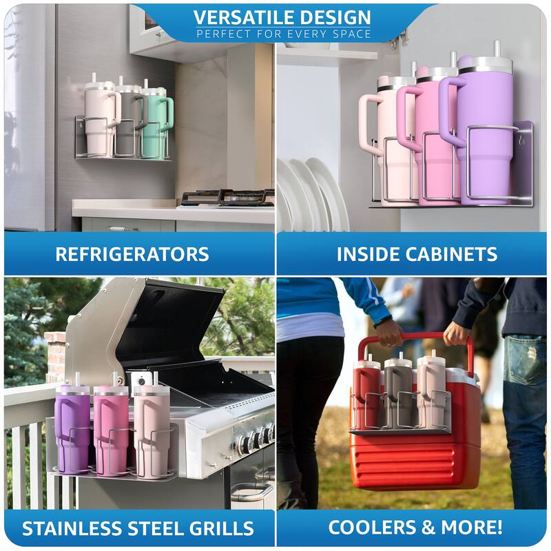 Sorbus Magnetic Stanley Cup Holder for 3 Cups, Set of 2 Water Bottle Organizer with Magnet Mount, Adhesive Tape, Screws