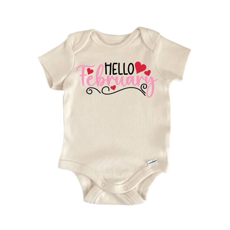 Hello February - Baby Boy Girl Clothes Infant Bodysuit Funny Cute - White - 0-3M