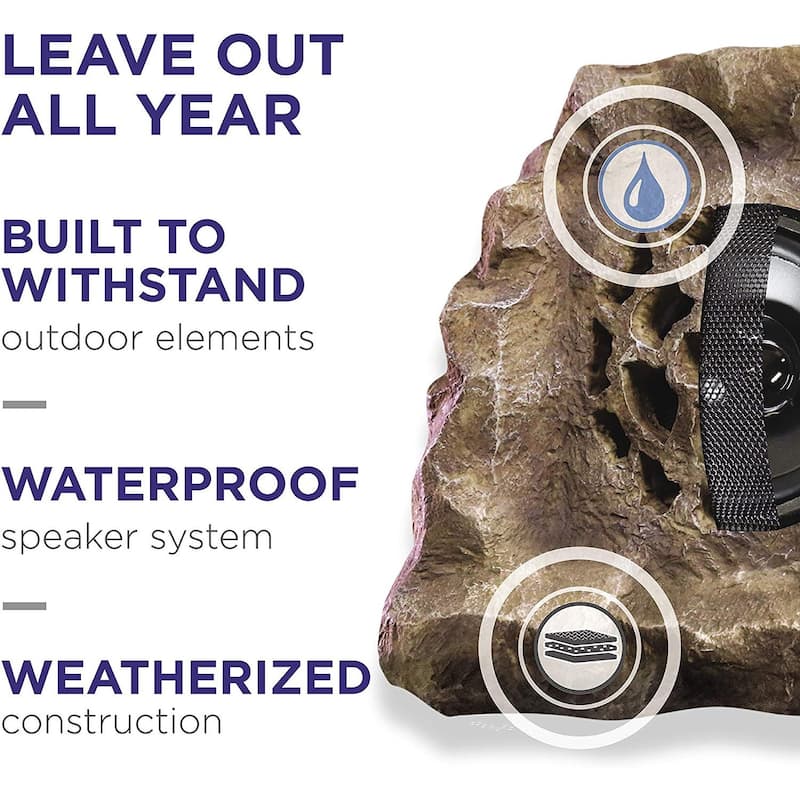 Alpine Corporation Weather-resistant Bluetooth Solar-Powered Outdoor Wireless Rock Speaker, Brown
